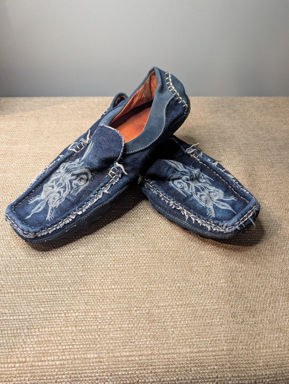 Robert Wayne Men's Rays Denim Slip-On Loafers With Dyed And Embroidered Detail